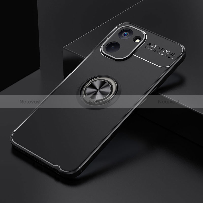 Ultra-thin Silicone Gel Soft Case Cover with Magnetic Finger Ring Stand SD1 for Realme V30 5G Black