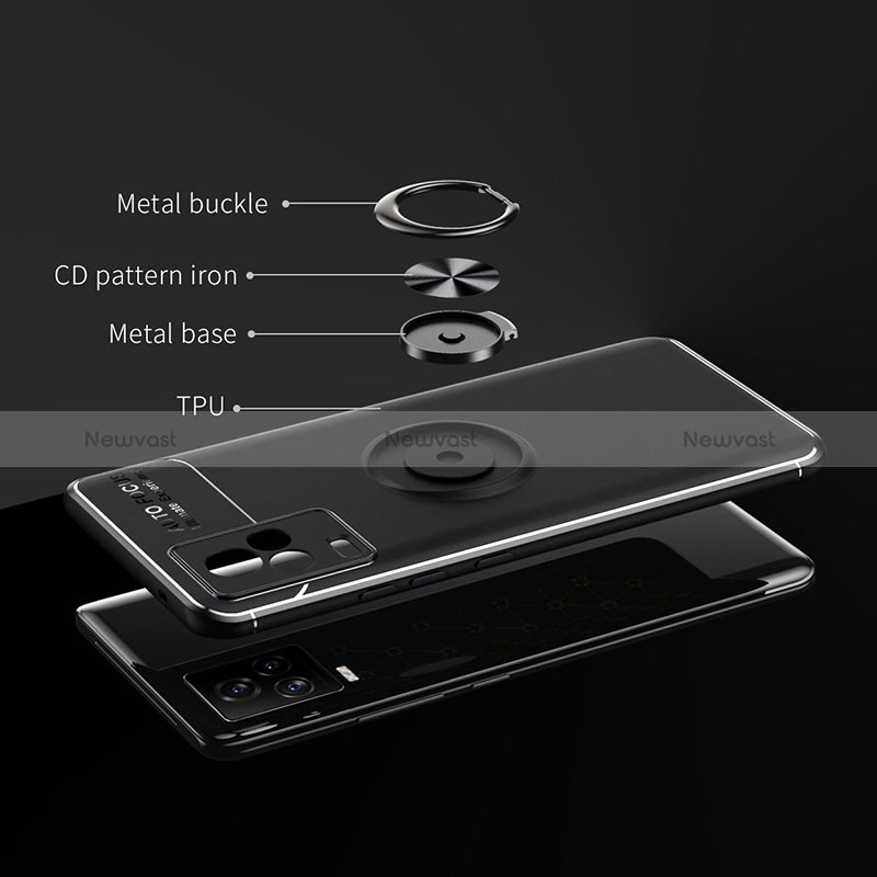 Ultra-thin Silicone Gel Soft Case Cover with Magnetic Finger Ring Stand SD1 for Vivo iQOO 7 5G