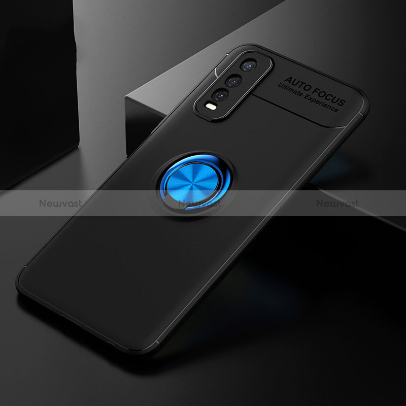 Ultra-thin Silicone Gel Soft Case Cover with Magnetic Finger Ring Stand SD1 for Vivo iQOO U1 Blue and Black