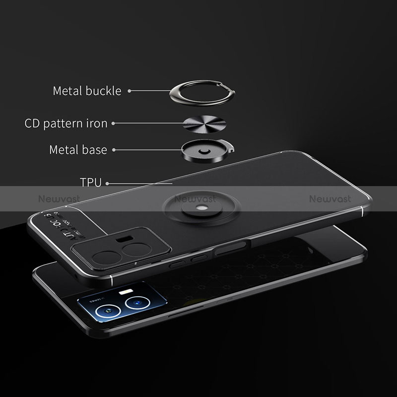 Ultra-thin Silicone Gel Soft Case Cover with Magnetic Finger Ring Stand SD1 for Vivo iQOO U5 5G