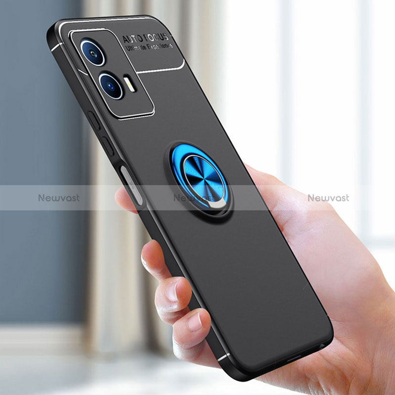 Ultra-thin Silicone Gel Soft Case Cover with Magnetic Finger Ring Stand SD1 for Vivo iQOO U5 5G