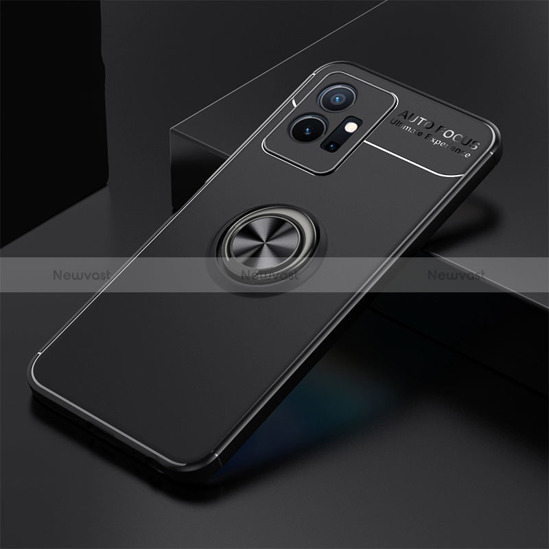 Ultra-thin Silicone Gel Soft Case Cover with Magnetic Finger Ring Stand SD1 for Vivo iQOO Z6 5G Black