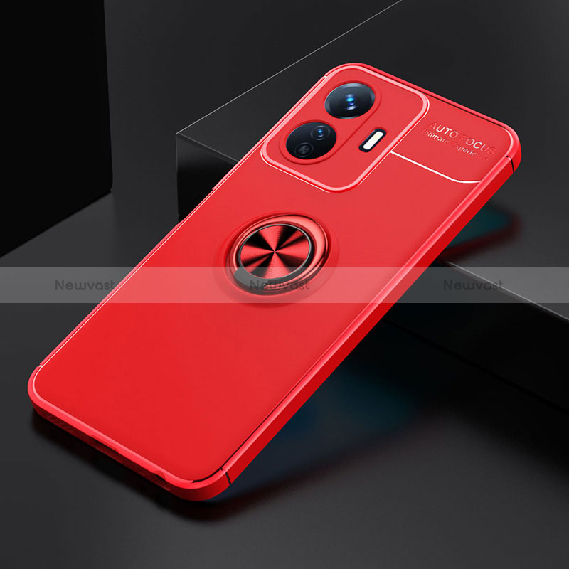 Ultra-thin Silicone Gel Soft Case Cover with Magnetic Finger Ring Stand SD1 for Vivo iQOO Z6 Lite 5G