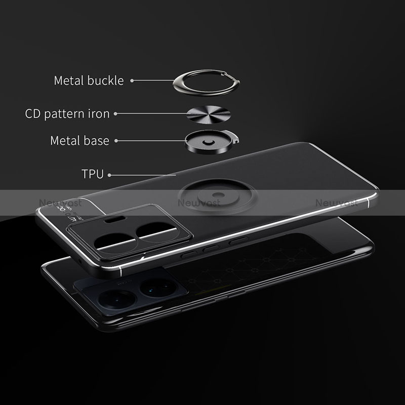 Ultra-thin Silicone Gel Soft Case Cover with Magnetic Finger Ring Stand SD1 for Vivo iQOO Z6 Pro 5G