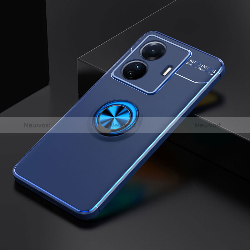 Ultra-thin Silicone Gel Soft Case Cover with Magnetic Finger Ring Stand SD1 for Vivo iQOO Z6 Pro 5G Blue