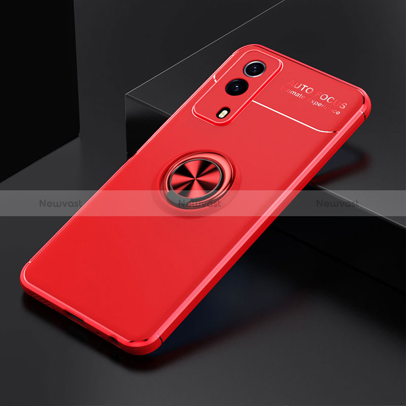 Ultra-thin Silicone Gel Soft Case Cover with Magnetic Finger Ring Stand SD1 for Vivo T1x 5G