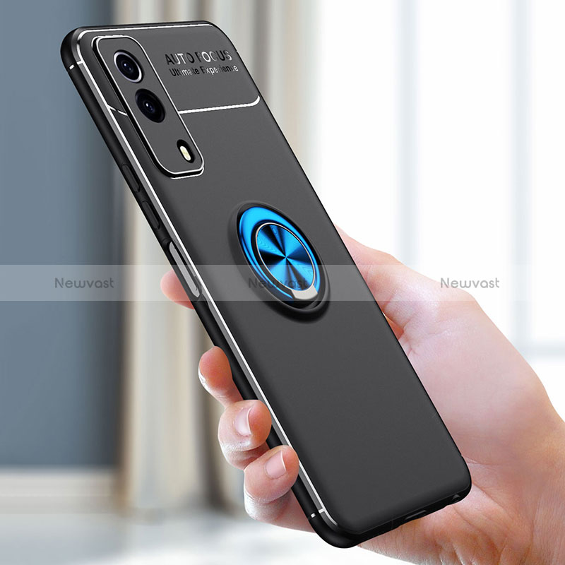 Ultra-thin Silicone Gel Soft Case Cover with Magnetic Finger Ring Stand SD1 for Vivo T1x 5G