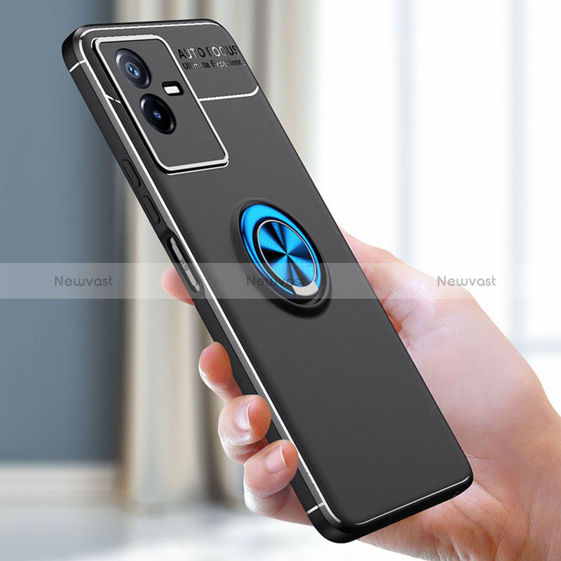 Ultra-thin Silicone Gel Soft Case Cover with Magnetic Finger Ring Stand SD1 for Vivo T2x 5G