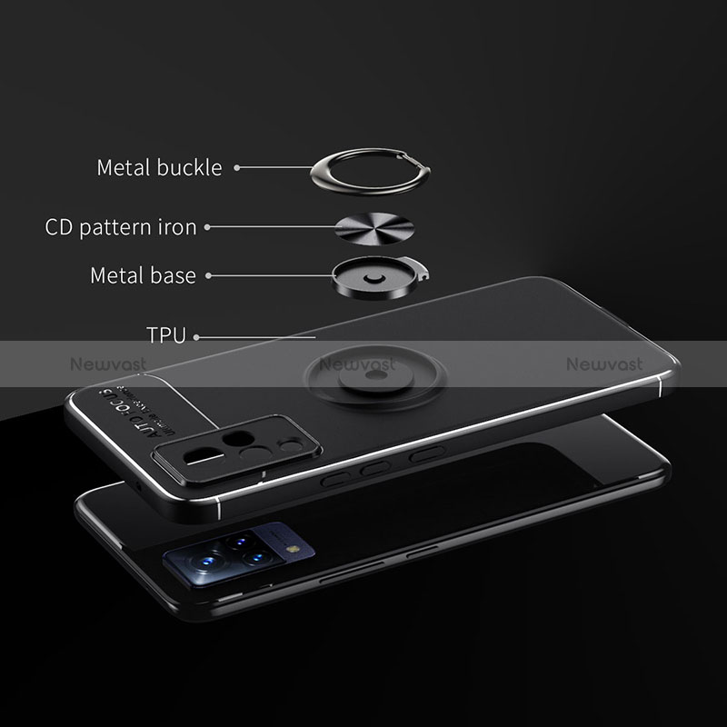 Ultra-thin Silicone Gel Soft Case Cover with Magnetic Finger Ring Stand SD1 for Vivo V21 5G