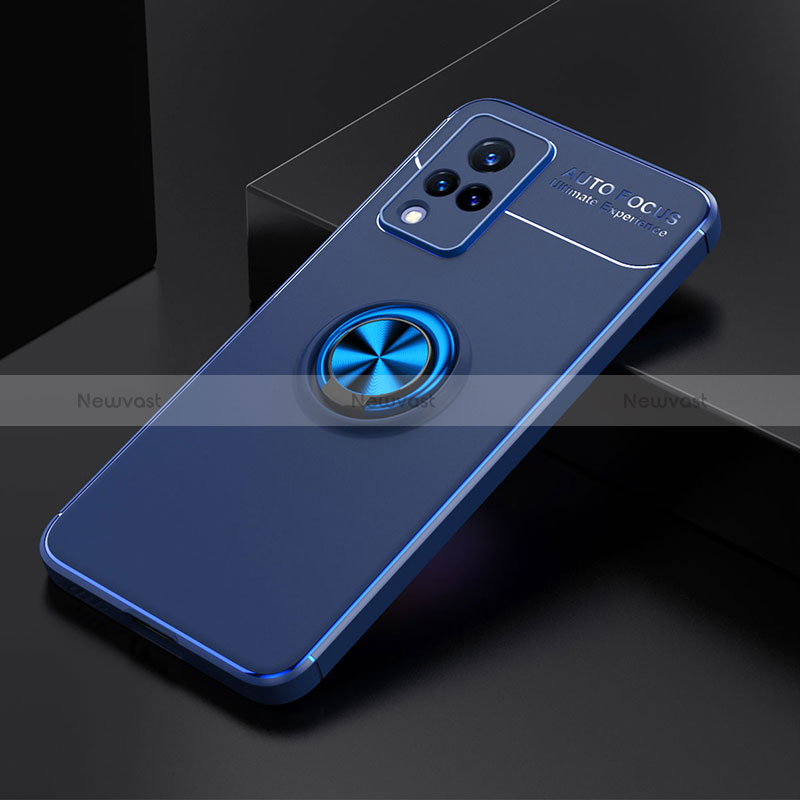 Ultra-thin Silicone Gel Soft Case Cover with Magnetic Finger Ring Stand SD1 for Vivo V21 5G Blue