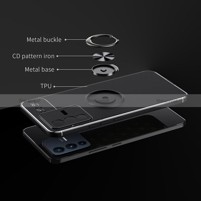 Ultra-thin Silicone Gel Soft Case Cover with Magnetic Finger Ring Stand SD1 for Vivo V23 5G