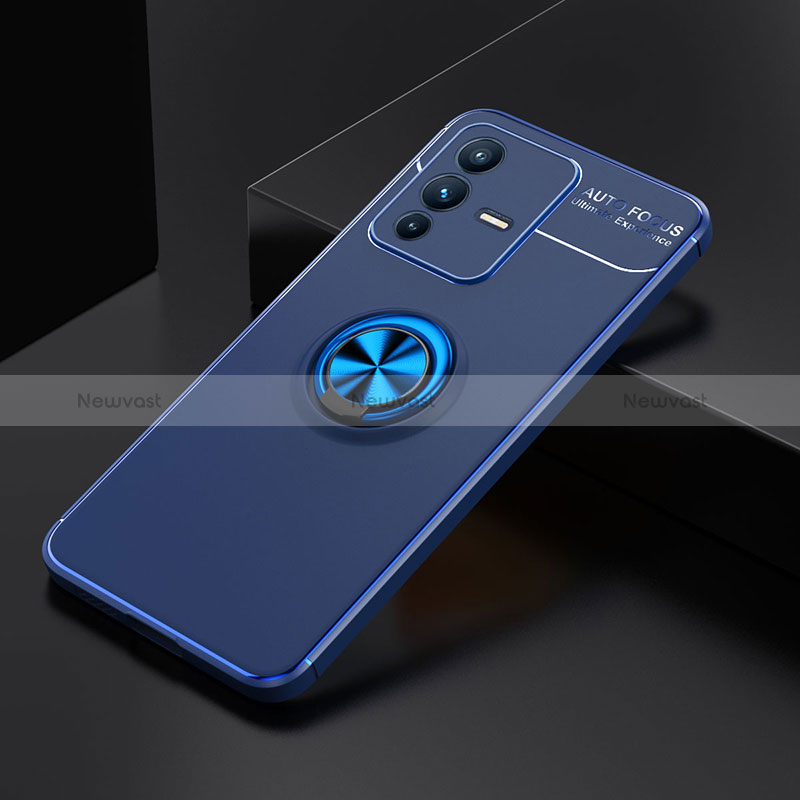 Ultra-thin Silicone Gel Soft Case Cover with Magnetic Finger Ring Stand SD1 for Vivo V23 5G Blue