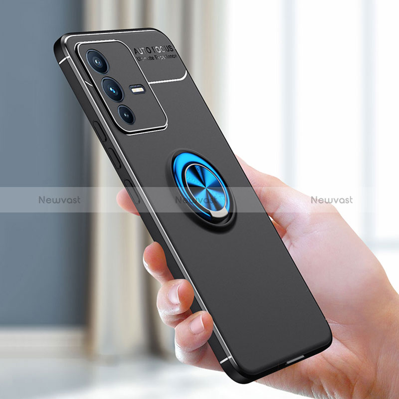 Ultra-thin Silicone Gel Soft Case Cover with Magnetic Finger Ring Stand SD1 for Vivo V23 Pro 5G