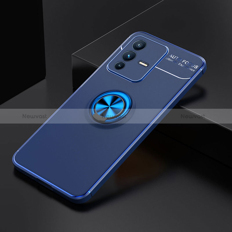 Ultra-thin Silicone Gel Soft Case Cover with Magnetic Finger Ring Stand SD1 for Vivo V23 Pro 5G Blue