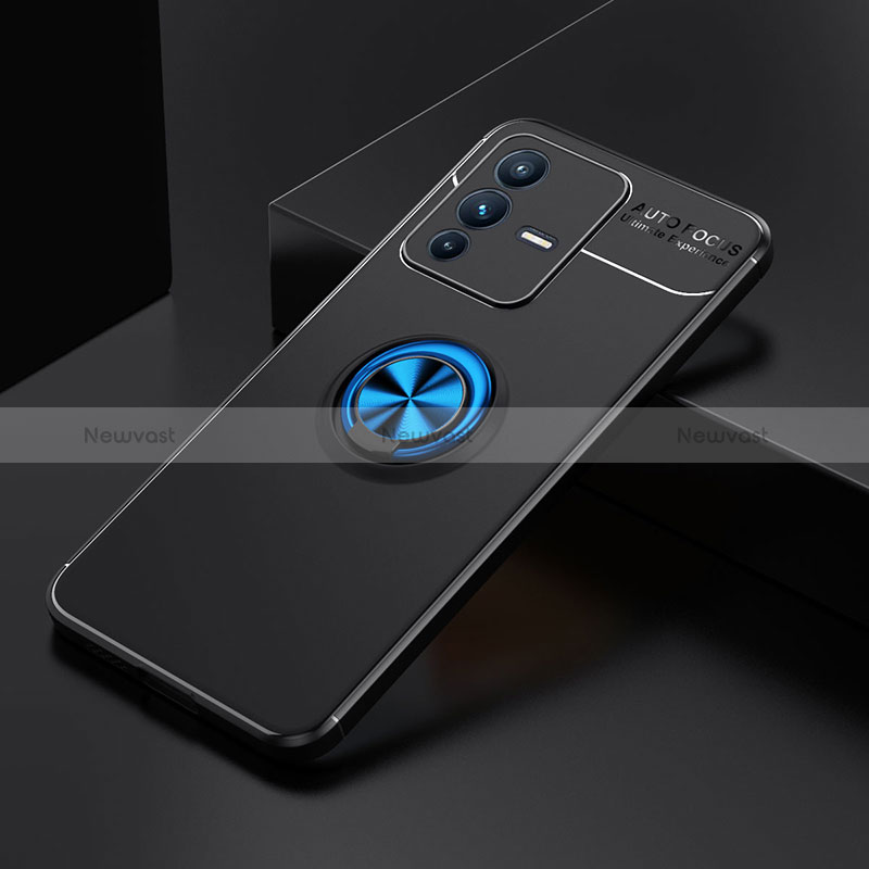 Ultra-thin Silicone Gel Soft Case Cover with Magnetic Finger Ring Stand SD1 for Vivo V23 Pro 5G Blue and Black