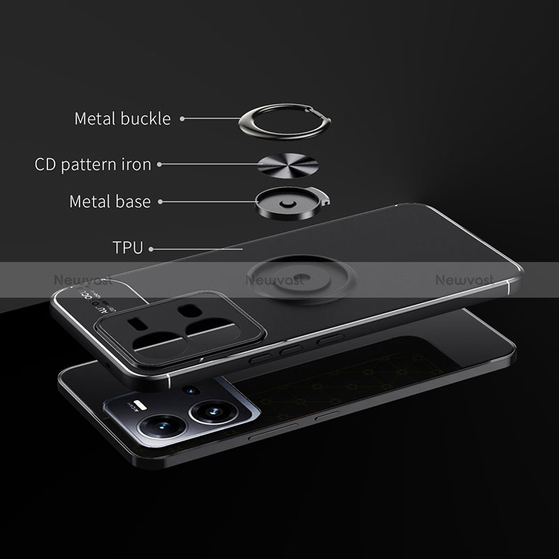 Ultra-thin Silicone Gel Soft Case Cover with Magnetic Finger Ring Stand SD1 for Vivo V25 5G