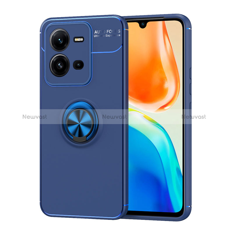 Ultra-thin Silicone Gel Soft Case Cover with Magnetic Finger Ring Stand SD1 for Vivo V25e Blue