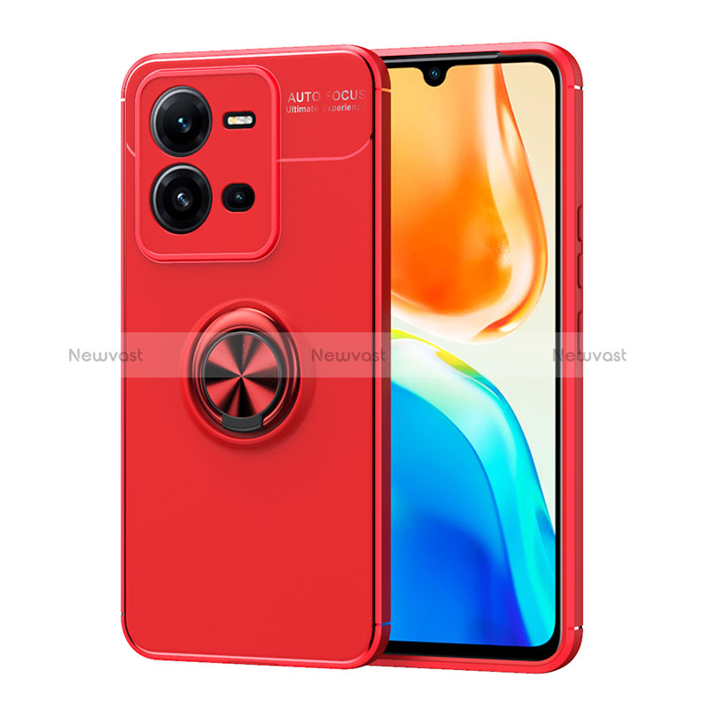 Ultra-thin Silicone Gel Soft Case Cover with Magnetic Finger Ring Stand SD1 for Vivo V25e Red