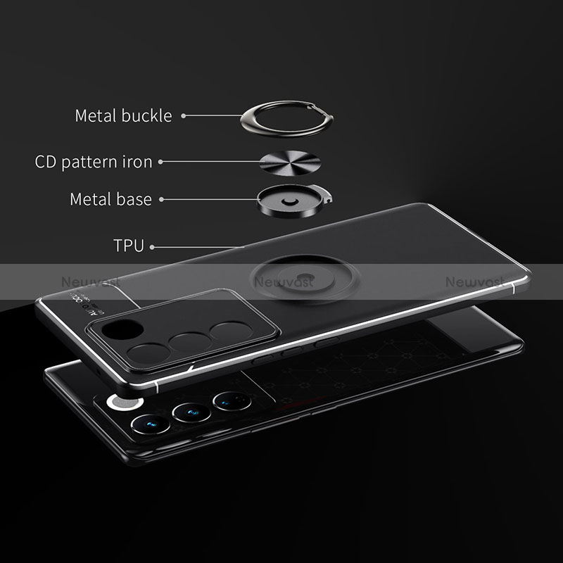 Ultra-thin Silicone Gel Soft Case Cover with Magnetic Finger Ring Stand SD1 for Vivo V27 5G