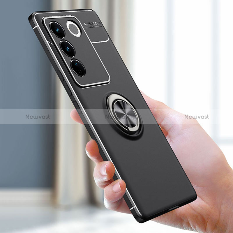 Ultra-thin Silicone Gel Soft Case Cover with Magnetic Finger Ring Stand SD1 for Vivo V27 5G