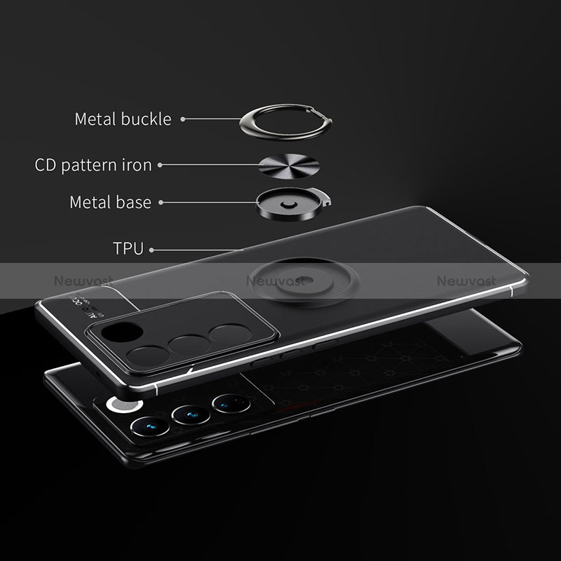 Ultra-thin Silicone Gel Soft Case Cover with Magnetic Finger Ring Stand SD1 for Vivo V27e 5G