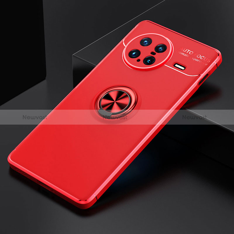 Ultra-thin Silicone Gel Soft Case Cover with Magnetic Finger Ring Stand SD1 for Vivo X Note Red