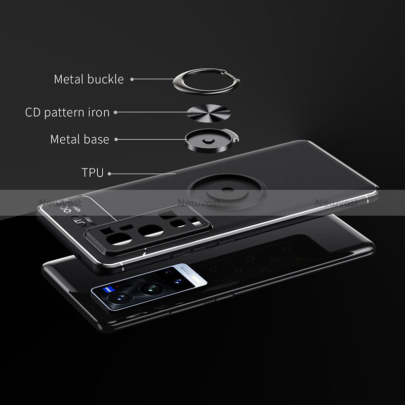 Ultra-thin Silicone Gel Soft Case Cover with Magnetic Finger Ring Stand SD1 for Vivo X60 Pro+ Plus 5G