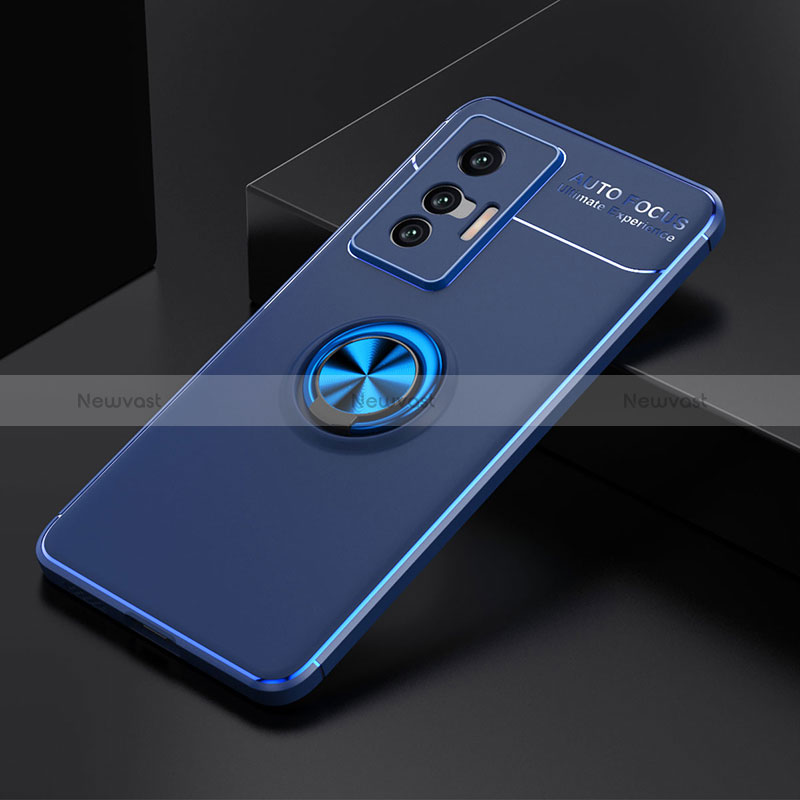 Ultra-thin Silicone Gel Soft Case Cover with Magnetic Finger Ring Stand SD1 for Vivo X70 5G Blue
