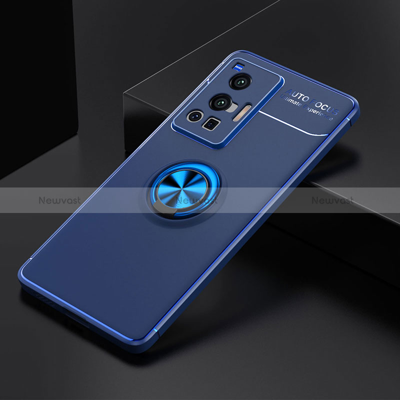 Ultra-thin Silicone Gel Soft Case Cover with Magnetic Finger Ring Stand SD1 for Vivo X70 Pro 5G Blue