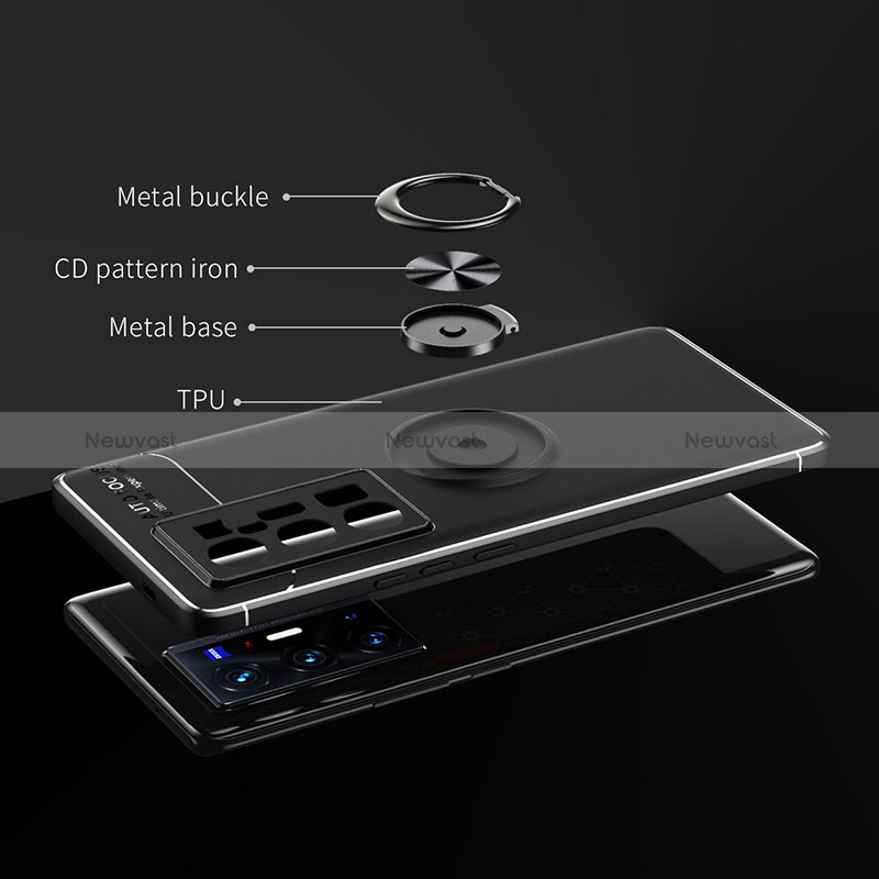 Ultra-thin Silicone Gel Soft Case Cover with Magnetic Finger Ring Stand SD1 for Vivo X70 Pro+ Plus 5G