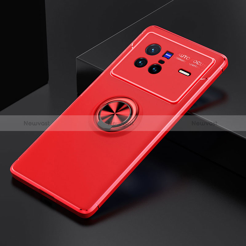 Ultra-thin Silicone Gel Soft Case Cover with Magnetic Finger Ring Stand SD1 for Vivo X80 5G Red