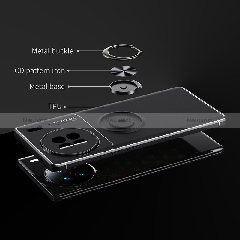 Ultra-thin Silicone Gel Soft Case Cover with Magnetic Finger Ring Stand SD1 for Vivo X90 5G