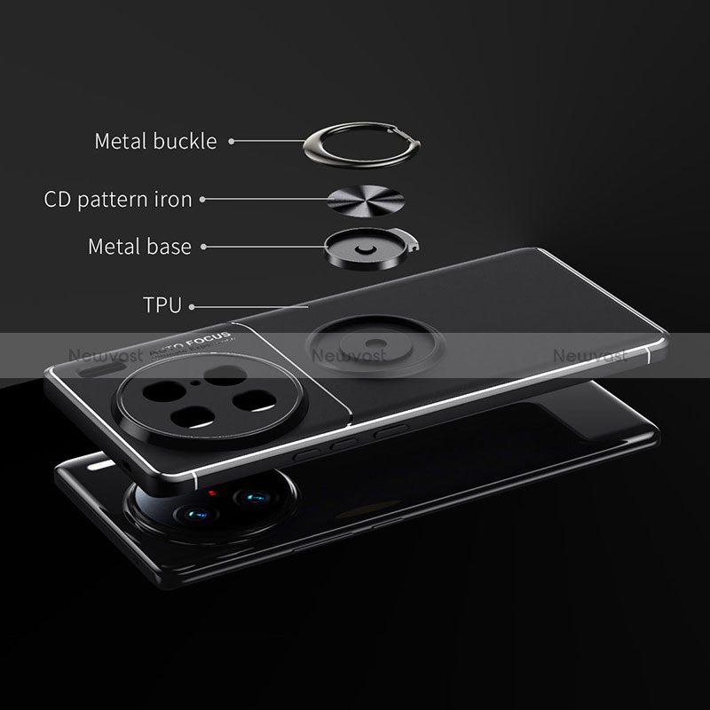 Ultra-thin Silicone Gel Soft Case Cover with Magnetic Finger Ring Stand SD1 for Vivo X90 Pro 5G