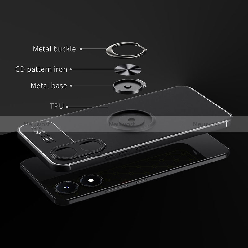 Ultra-thin Silicone Gel Soft Case Cover with Magnetic Finger Ring Stand SD1 for Vivo Y02S