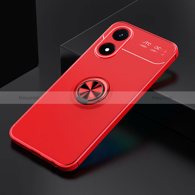 Ultra-thin Silicone Gel Soft Case Cover with Magnetic Finger Ring Stand SD1 for Vivo Y02S Red