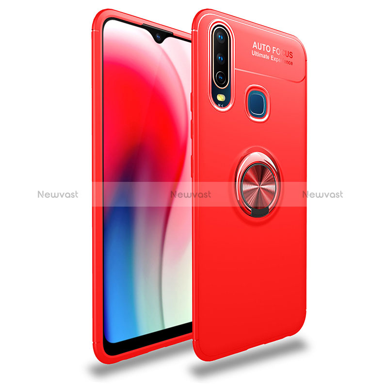 Ultra-thin Silicone Gel Soft Case Cover with Magnetic Finger Ring Stand SD1 for Vivo Y15 Red