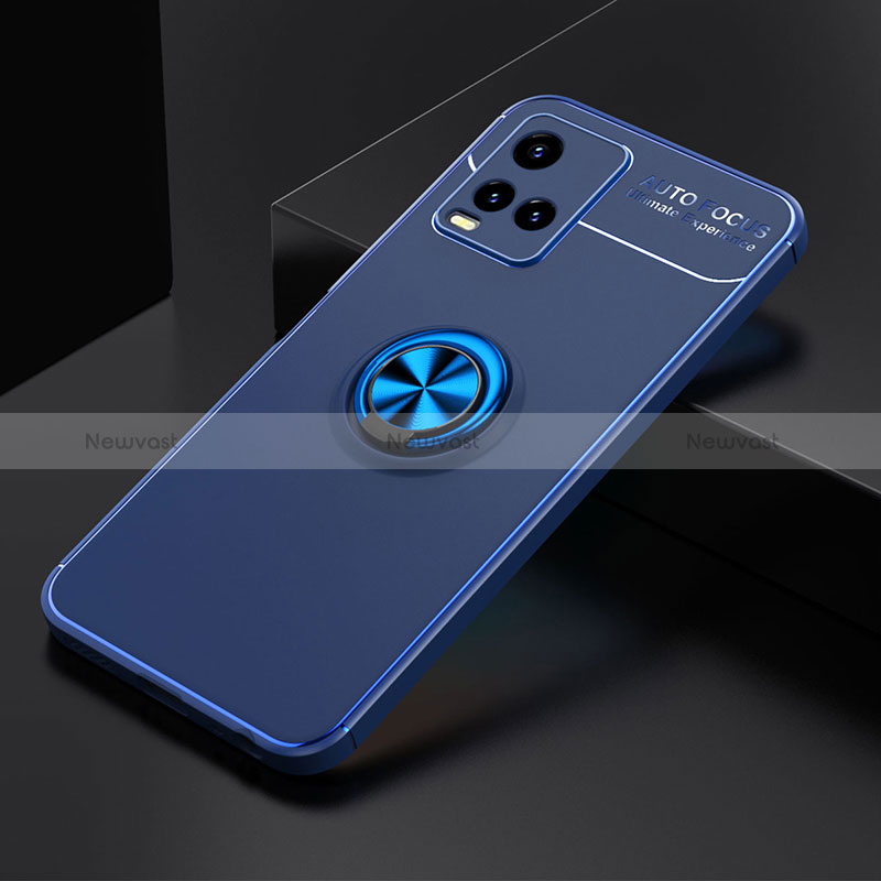 Ultra-thin Silicone Gel Soft Case Cover with Magnetic Finger Ring Stand SD1 for Vivo Y21 Blue