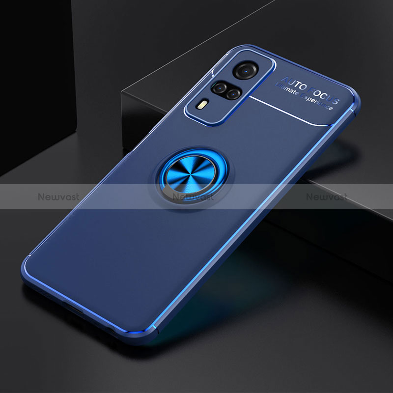 Ultra-thin Silicone Gel Soft Case Cover with Magnetic Finger Ring Stand SD1 for Vivo Y31 (2021) Blue