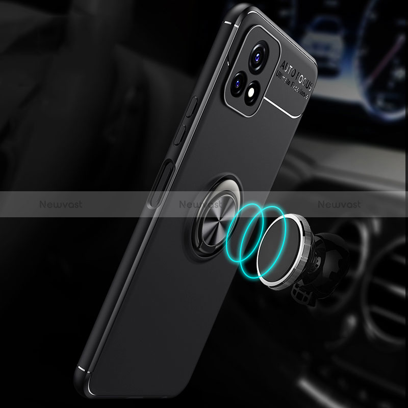 Ultra-thin Silicone Gel Soft Case Cover with Magnetic Finger Ring Stand SD1 for Vivo Y31s 5G