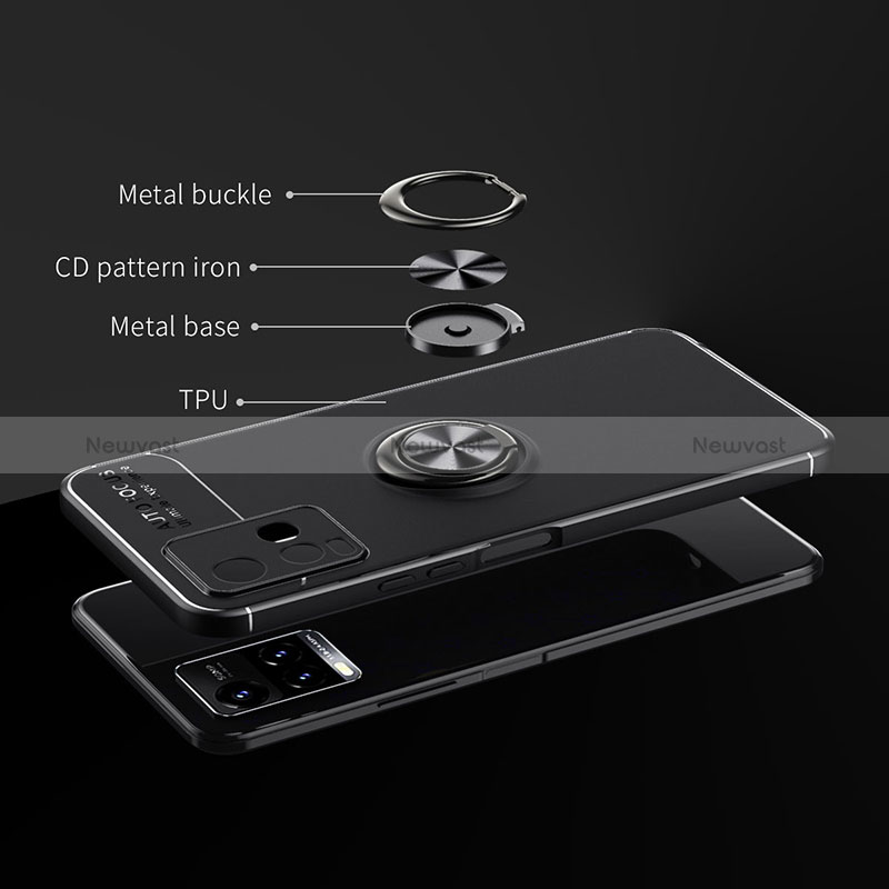 Ultra-thin Silicone Gel Soft Case Cover with Magnetic Finger Ring Stand SD1 for Vivo Y32 4G