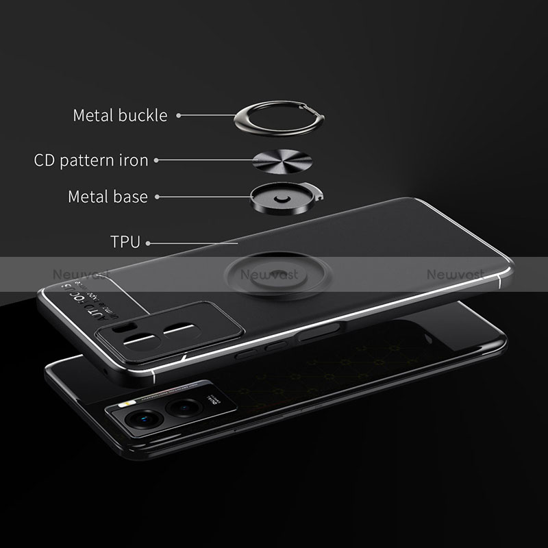 Ultra-thin Silicone Gel Soft Case Cover with Magnetic Finger Ring Stand SD1 for Vivo Y55s (2021)