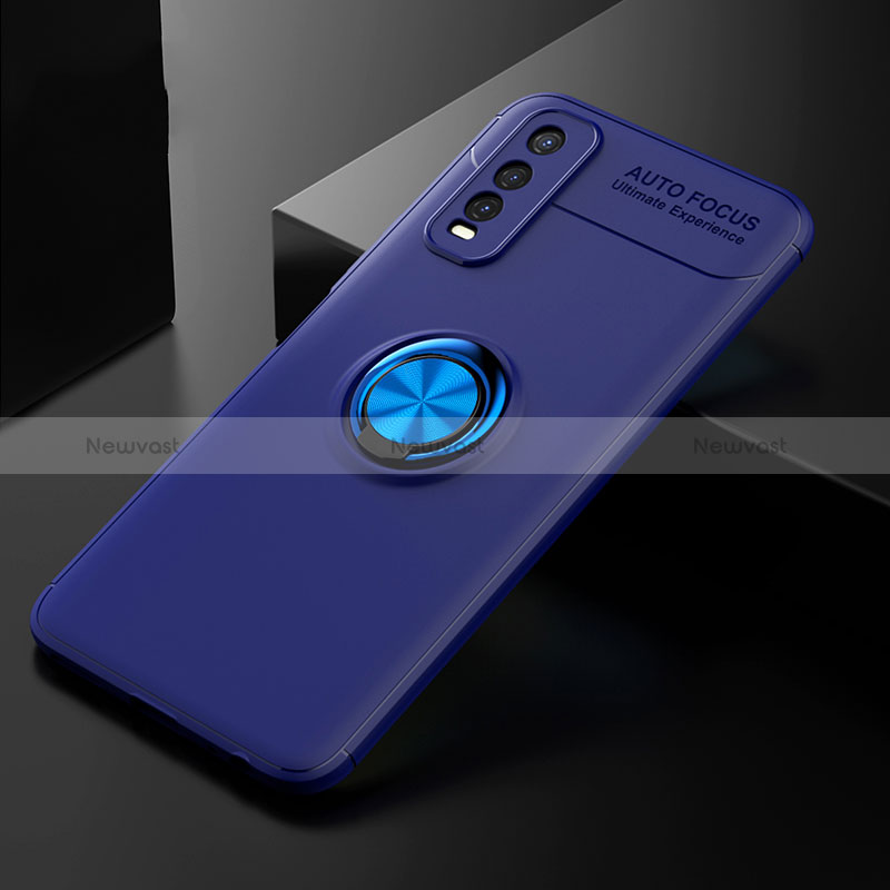 Ultra-thin Silicone Gel Soft Case Cover with Magnetic Finger Ring Stand SD1 for Vivo Y70S 5G Blue