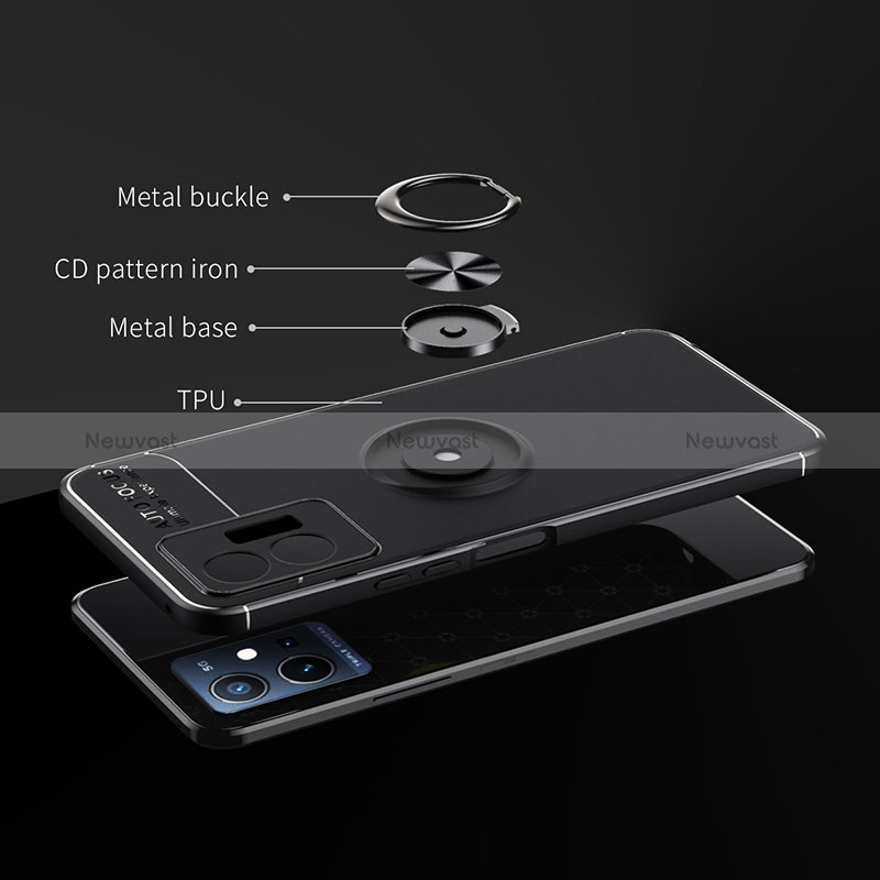 Ultra-thin Silicone Gel Soft Case Cover with Magnetic Finger Ring Stand SD1 for Vivo Y75 5G