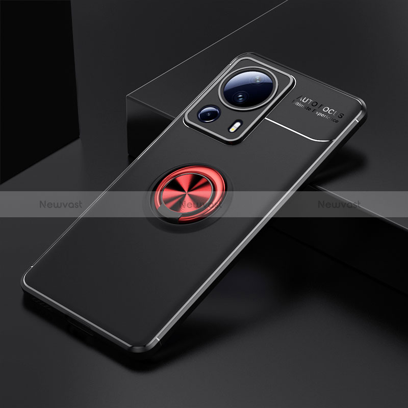 Ultra-thin Silicone Gel Soft Case Cover with Magnetic Finger Ring Stand SD1 for Xiaomi Civi 2 5G Red and Black