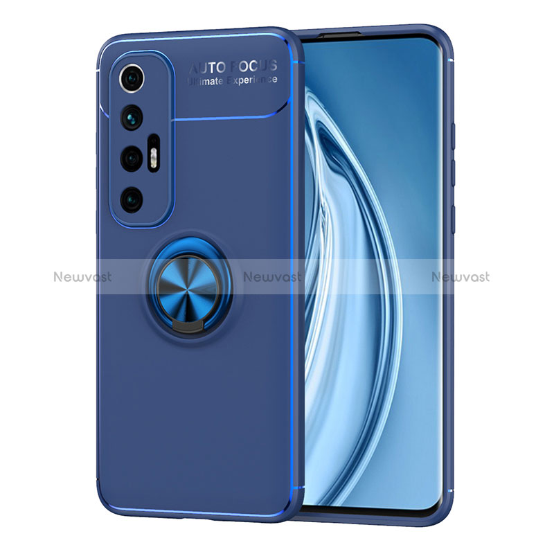 Ultra-thin Silicone Gel Soft Case Cover with Magnetic Finger Ring Stand SD1 for Xiaomi Mi 10S 5G Blue