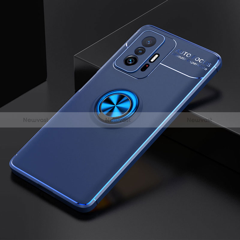 Ultra-thin Silicone Gel Soft Case Cover with Magnetic Finger Ring Stand SD1 for Xiaomi Mi 11T Pro 5G Blue