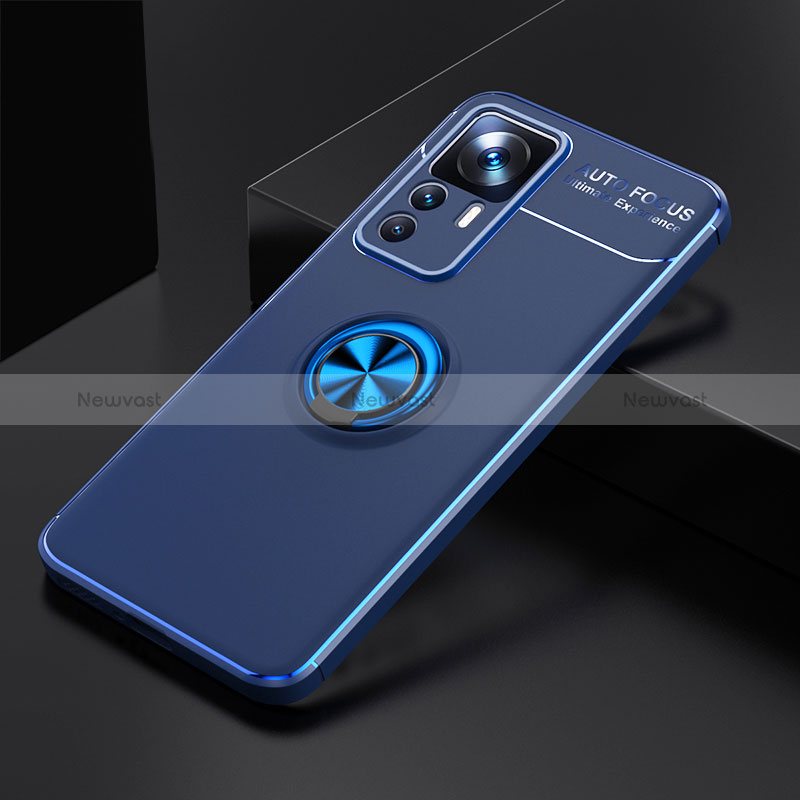 Ultra-thin Silicone Gel Soft Case Cover with Magnetic Finger Ring Stand SD1 for Xiaomi Mi 12T 5G Blue