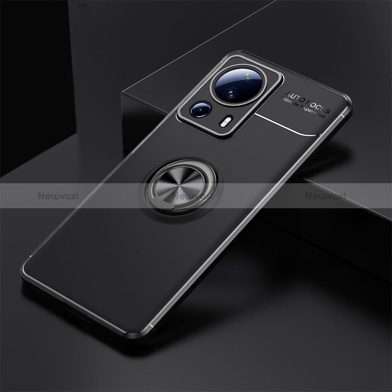 Ultra-thin Silicone Gel Soft Case Cover with Magnetic Finger Ring Stand SD1 for Xiaomi Mi 13 Lite 5G Black
