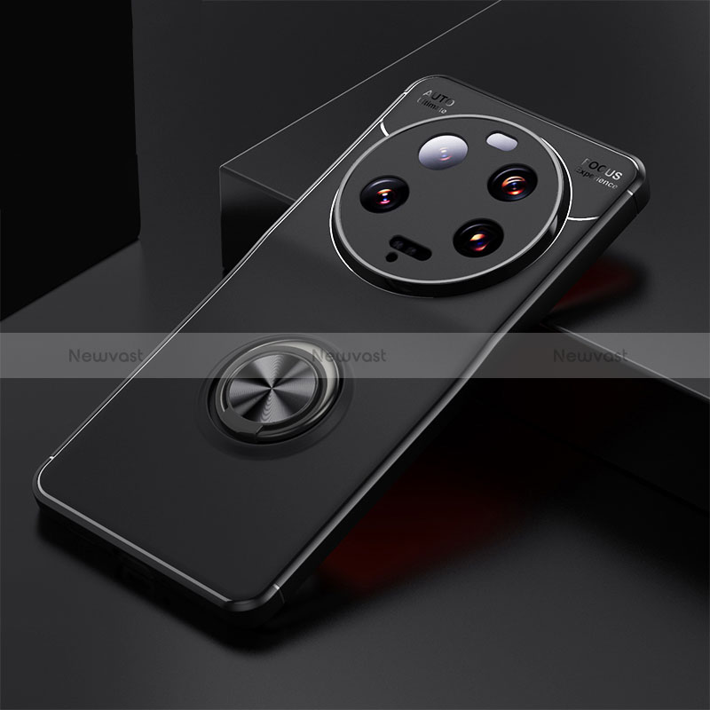 Ultra-thin Silicone Gel Soft Case Cover with Magnetic Finger Ring Stand SD1 for Xiaomi Mi 13 Ultra 5G Black