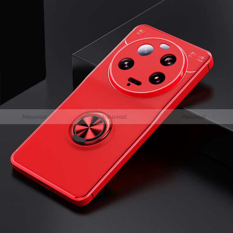 Ultra-thin Silicone Gel Soft Case Cover with Magnetic Finger Ring Stand SD1 for Xiaomi Mi 13 Ultra 5G Red